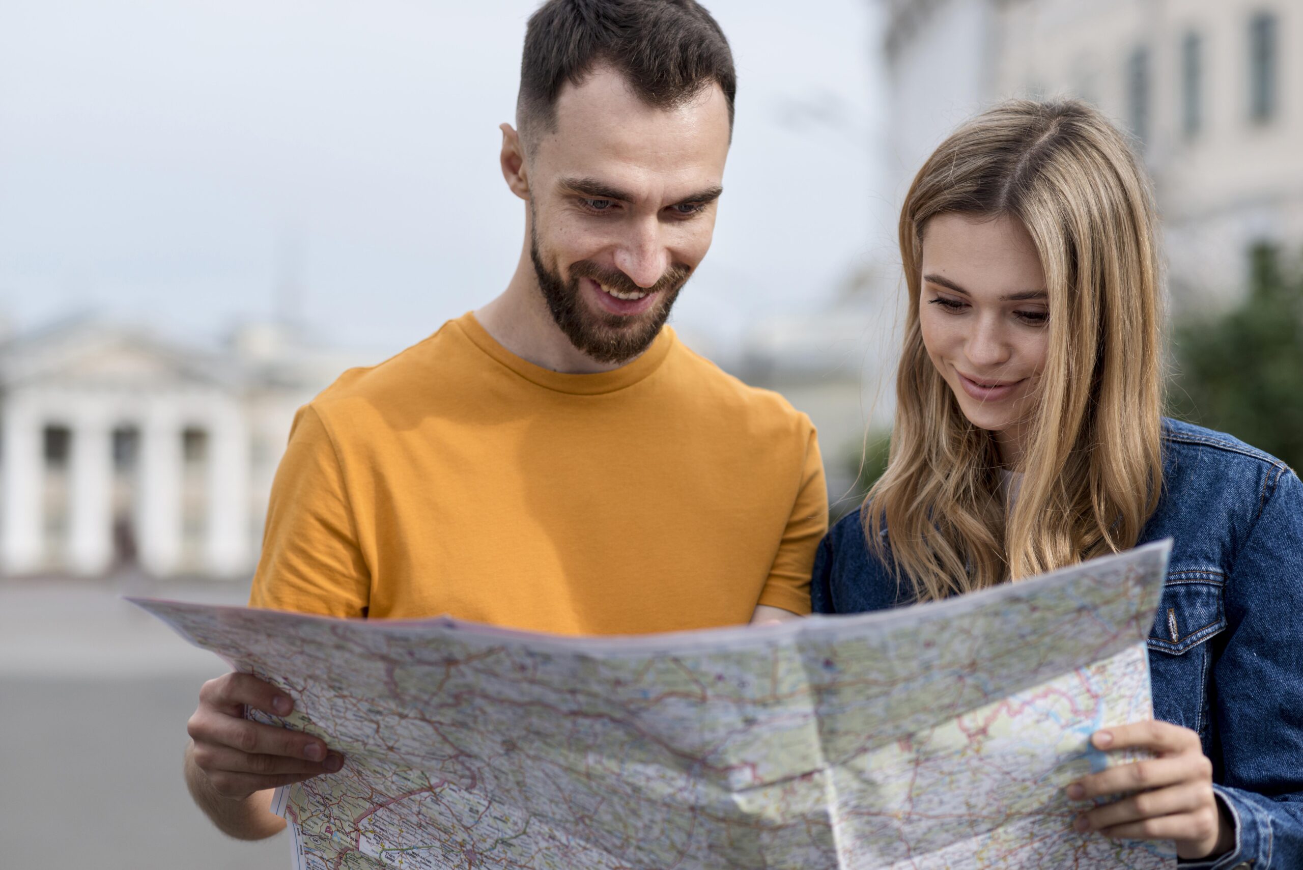 young friends looking at a map